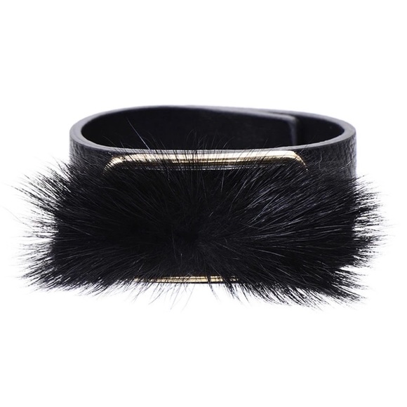 Faux Fur & Vegan Leather Cuff Bracelet - Picture 4 of 5